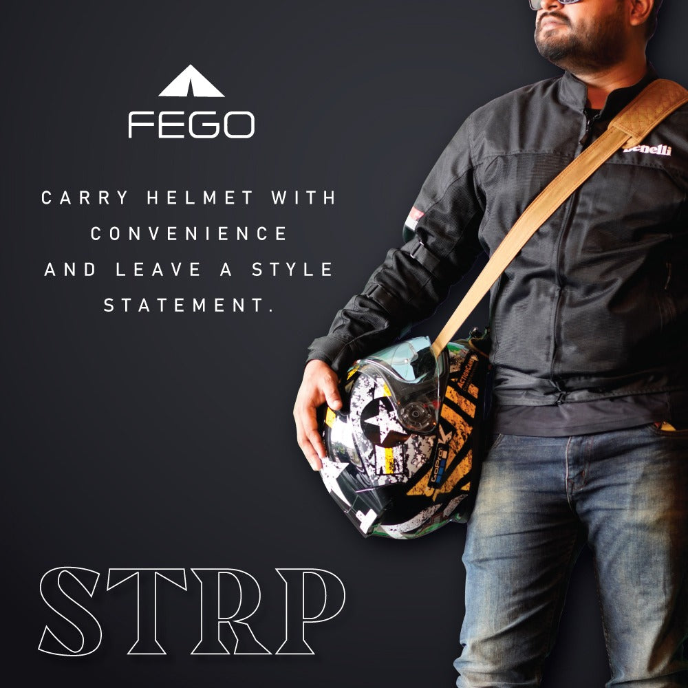 FEGO STRP Helmet Carrier Strap with Hand Gloves Holder | Foldable, Lightweight, Adjustable, Hands-free Design | Heavy Duty Tactical Buckle | Best Biking Accessory for Motorcycle and Bike Riders
